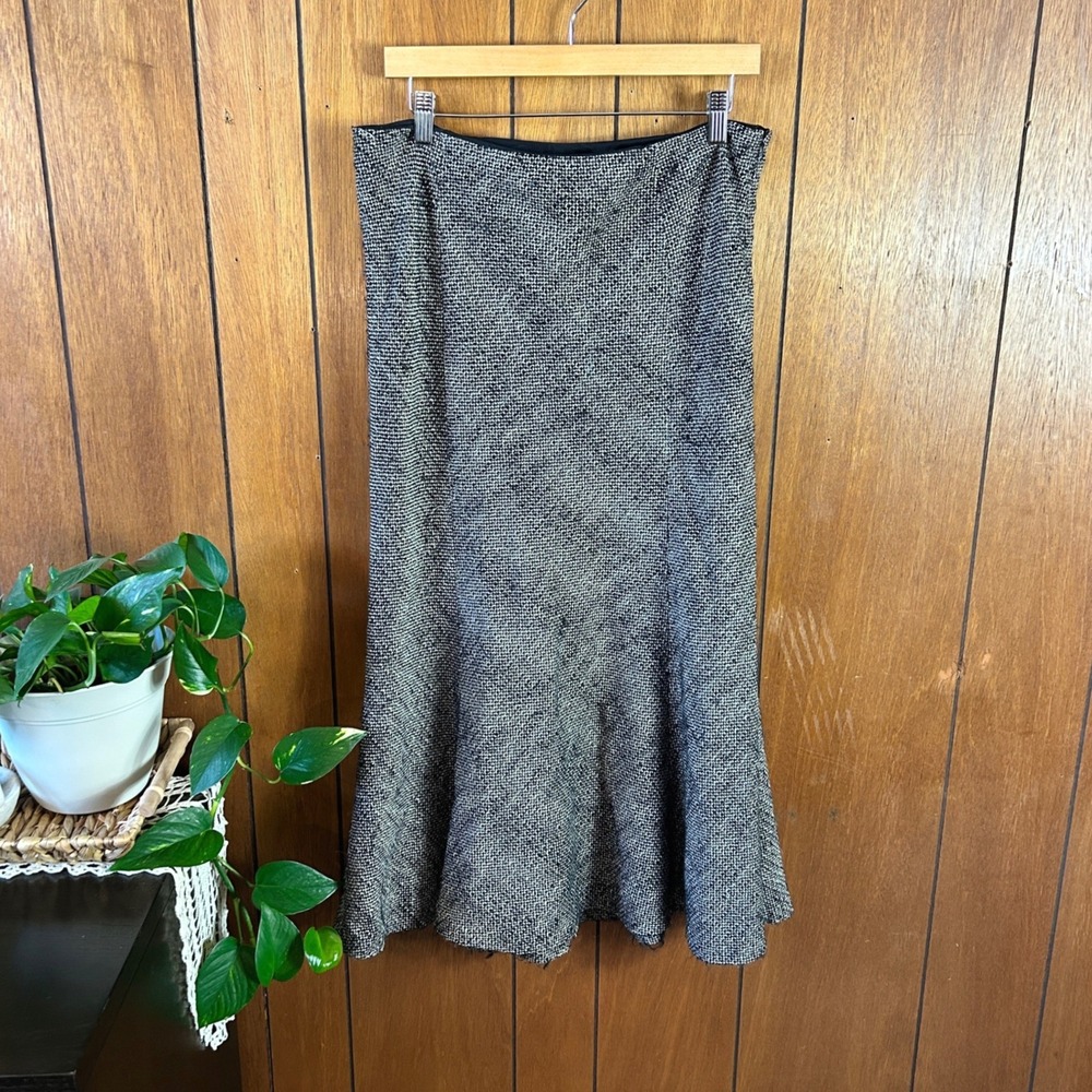 Vintage‎ Planet Grey Tweed Wool Blend Midi Skirt Flare Salt and Pepper Size 10
